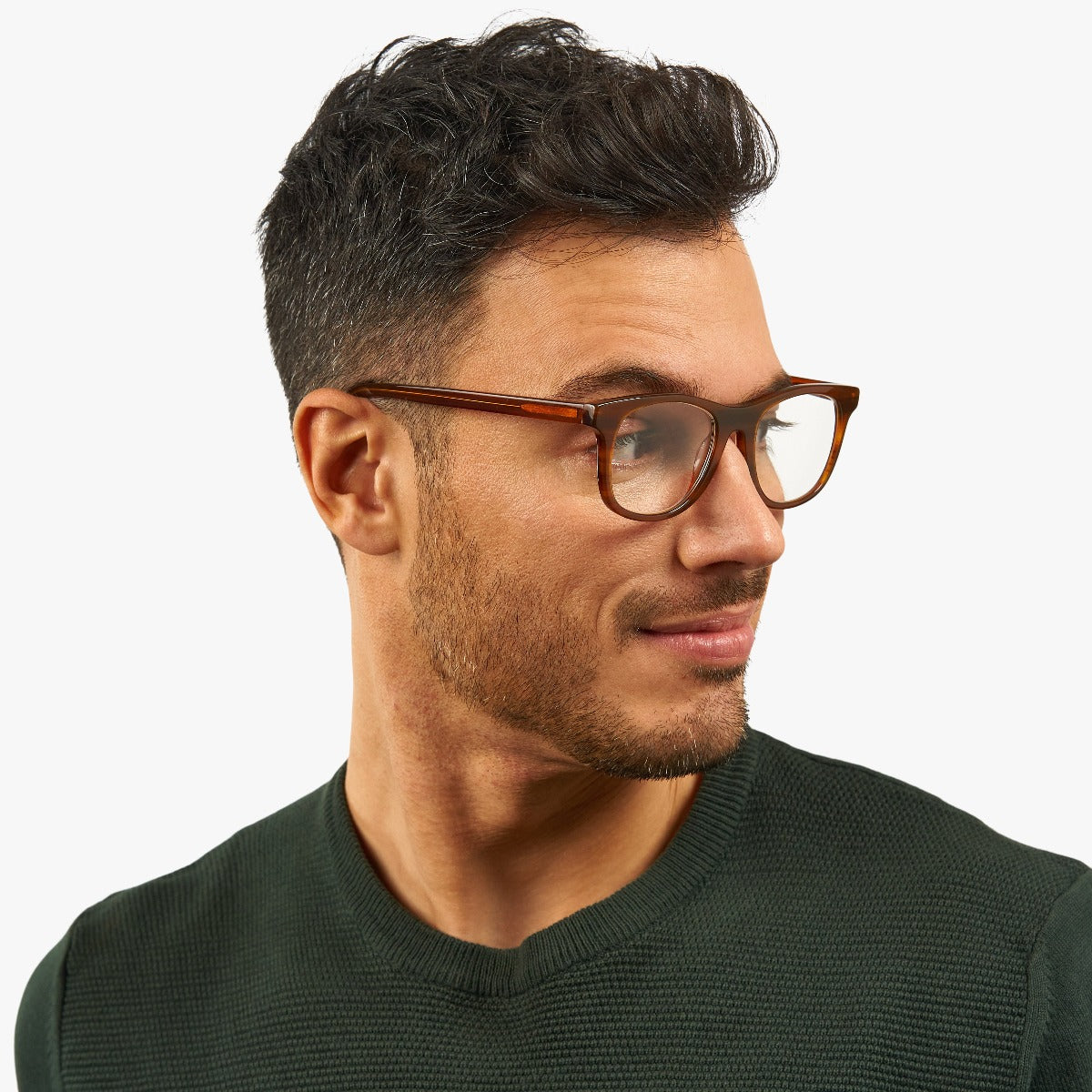 Luxreaders stylish Men's Malmö Shiny Walnut Reading glasses. Made from Acetate in a Square shape.
