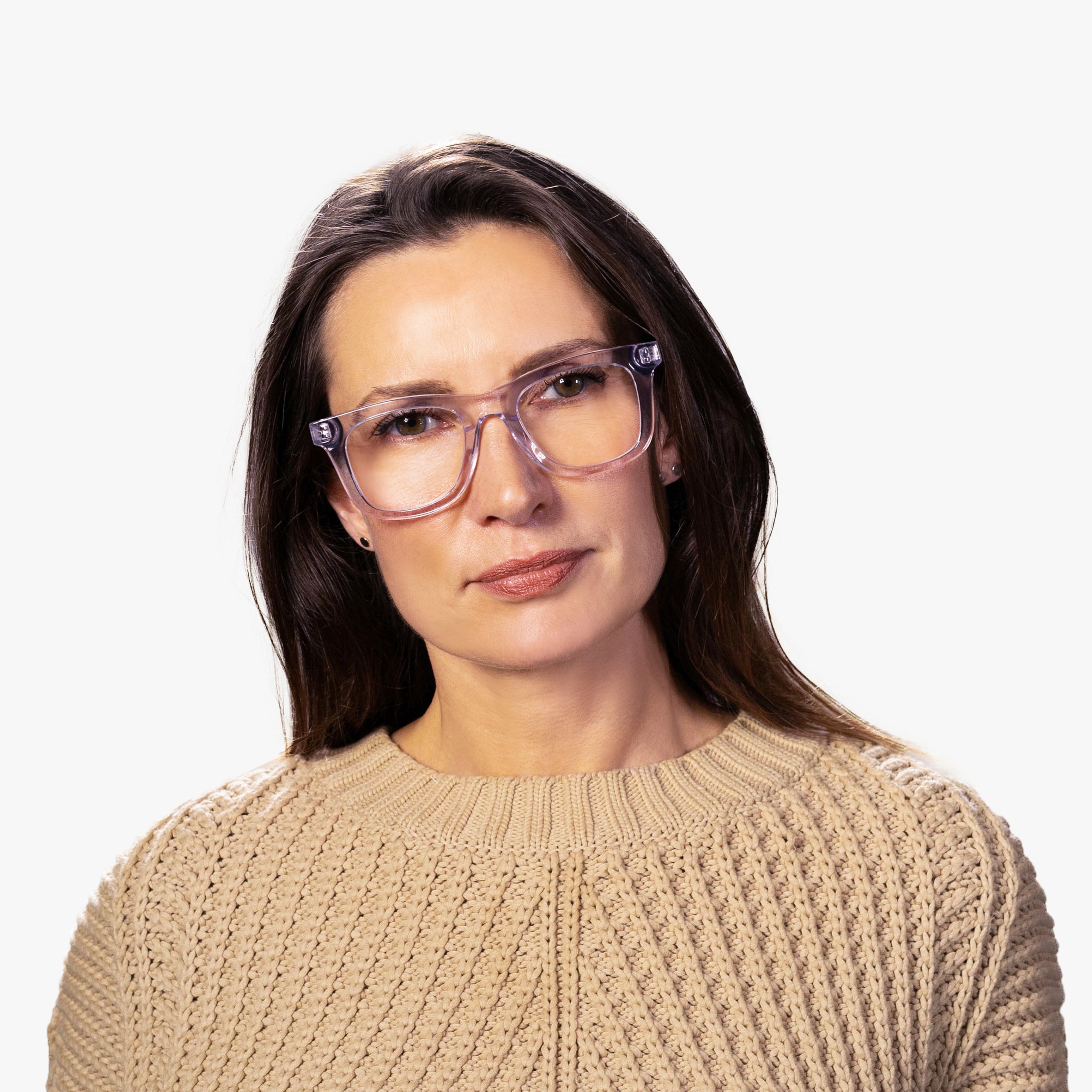 Luxreaders stylish Women's Samsø Crystal White Reading glasses. Made from Bio-acetate in a Square shape.