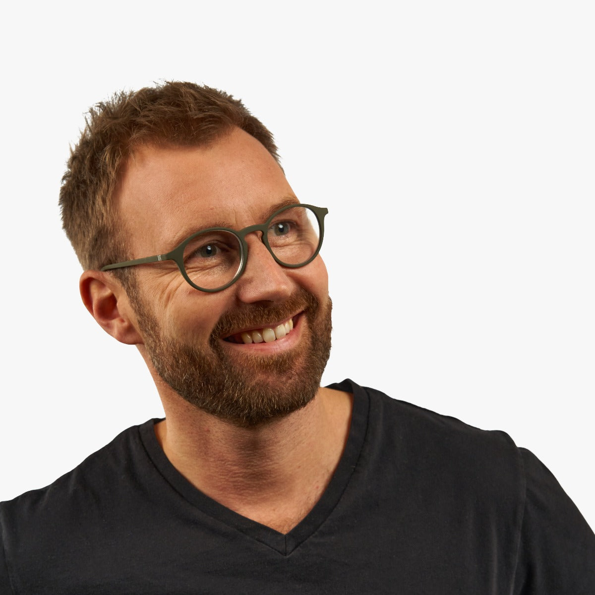 Luxreaders stylish Læsø Dark Army Reading glasses. Made from Rubber in a Round shape.