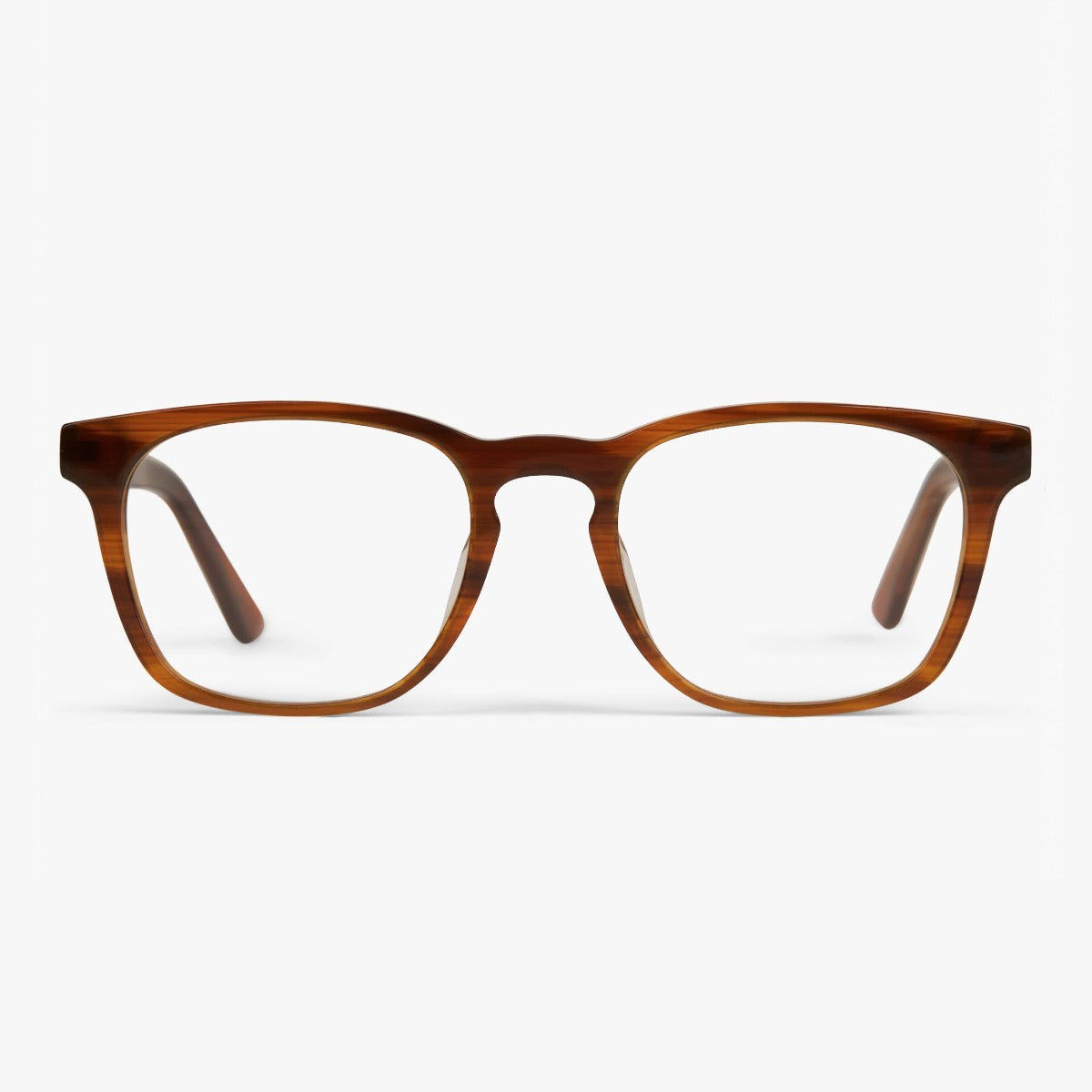 Luxreaders stylish Women's Bornholm Shiny Walnut Blue light glasses. Made from Acetate in a Square shape.
