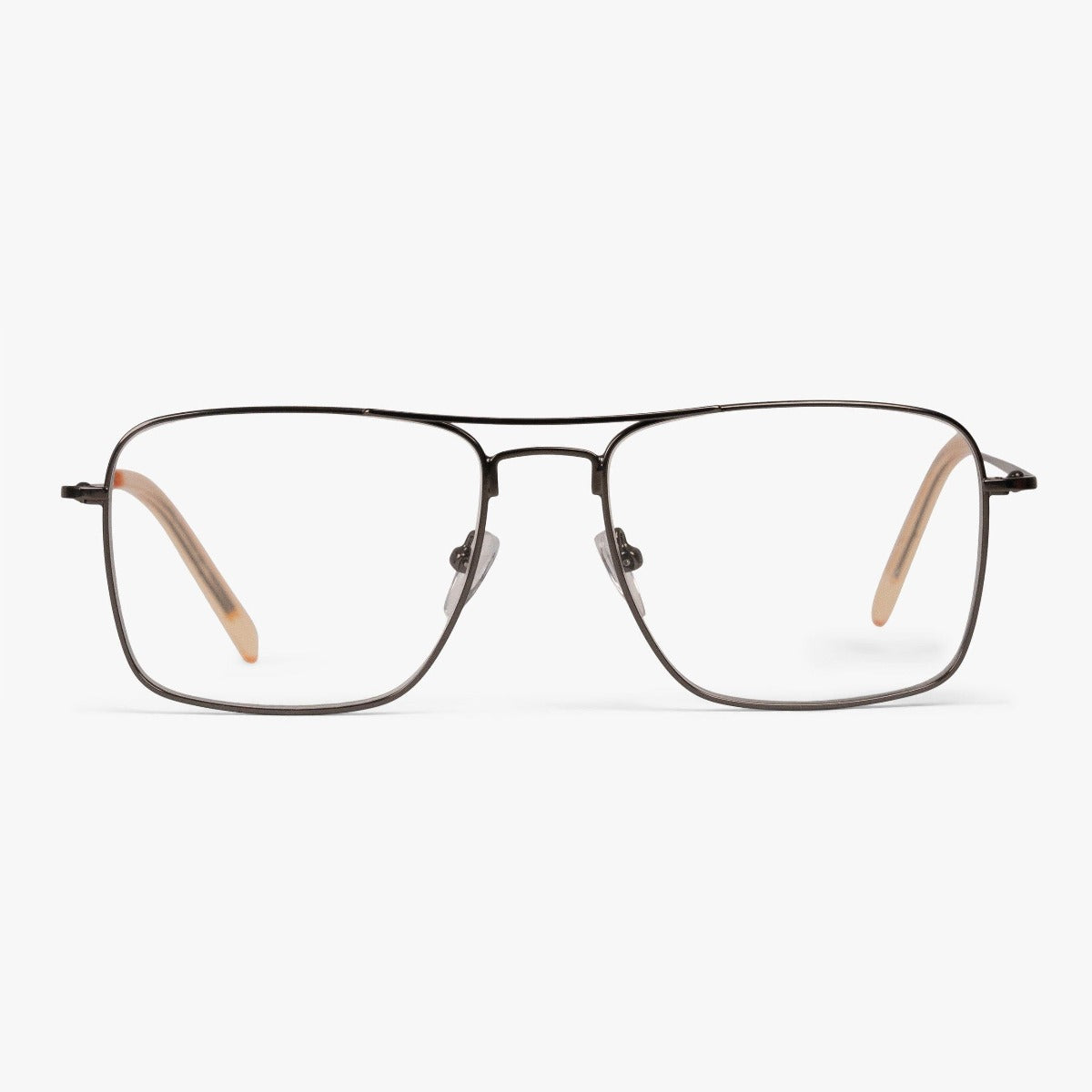 Luxreaders stylish Men's Lidköping Gun Reading glasses. Made from Stainless steel in a Square shape.