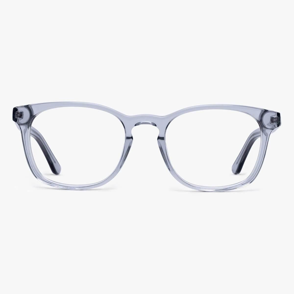Luxreaders stylish Women's Bornholm Crystal Grey Blue light glasses. Made from Acetate in a Square shape.