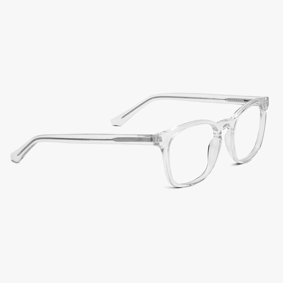 Luxreaders stylish Men's Bornholm Crystal White Blue light glasses. Made from Acetate in a Square shape.