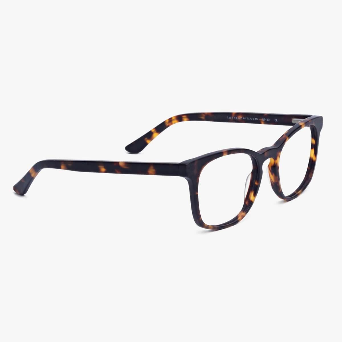 Luxreaders stylish Women's Bornholm Dark Turtle Reading glasses. Made from Acetate in a Square shape.