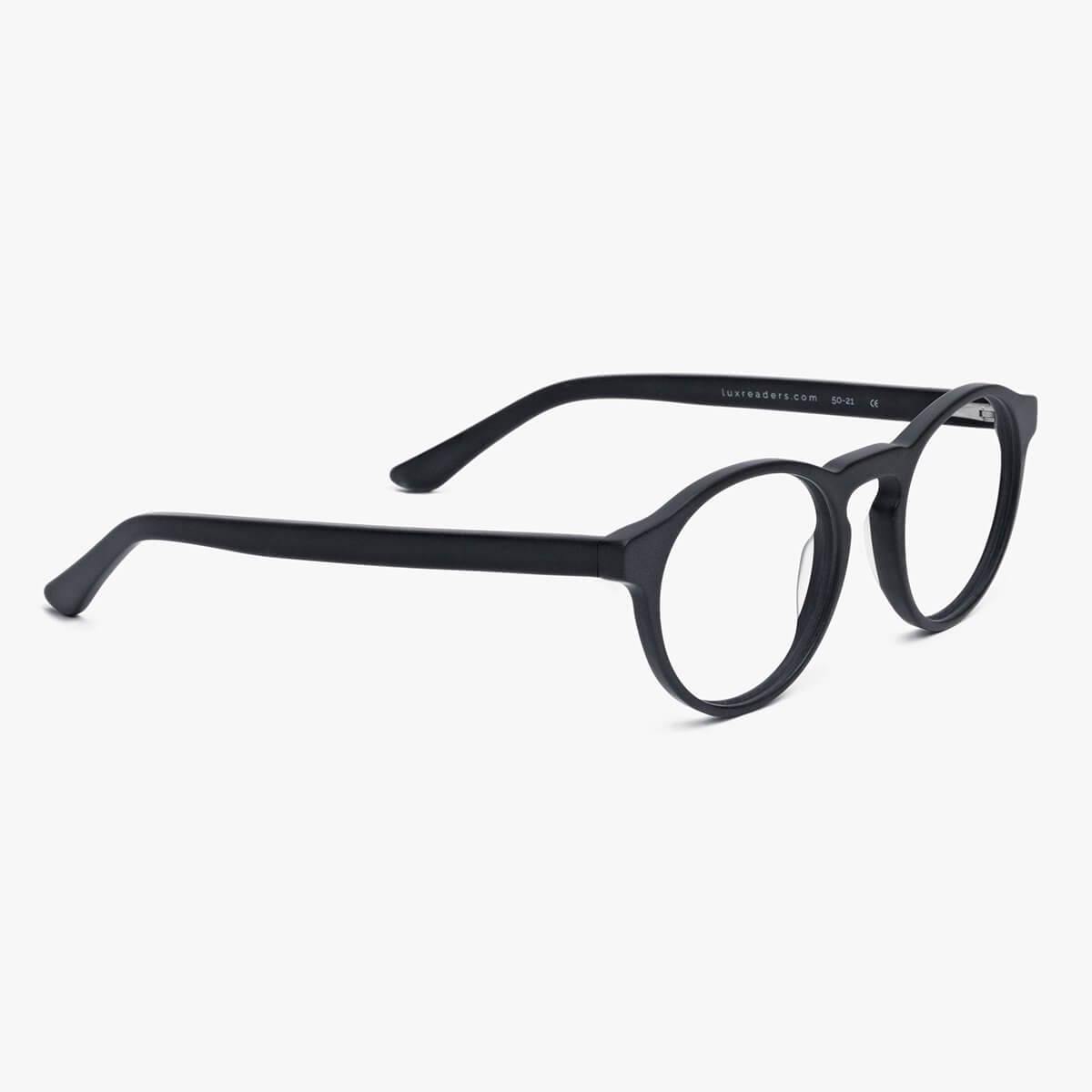 Luxreaders stylish Men's Trondheim Black Reading glasses. Made from Acetate in a Round shape.