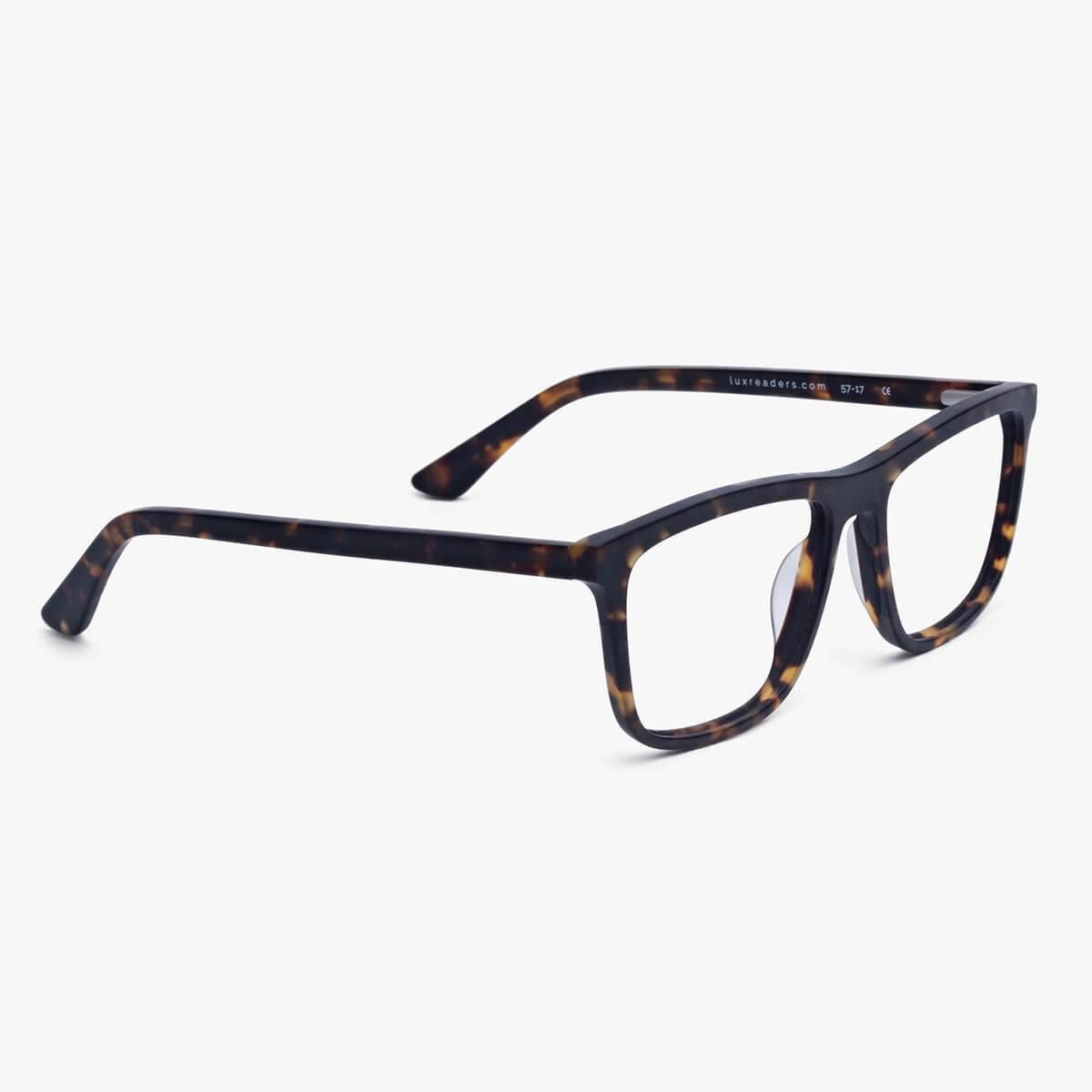 Luxreaders stylish Women's Oslo Dark Turtle Blue light glasses. Made from Acetate in a Square shape.