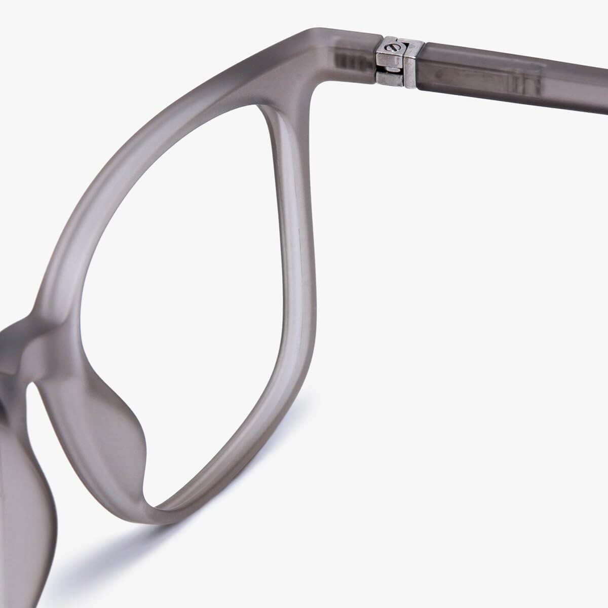 Luxreaders stylish Women's Fyn Grey Reading glasses. Made from Rubber in a Square shape.