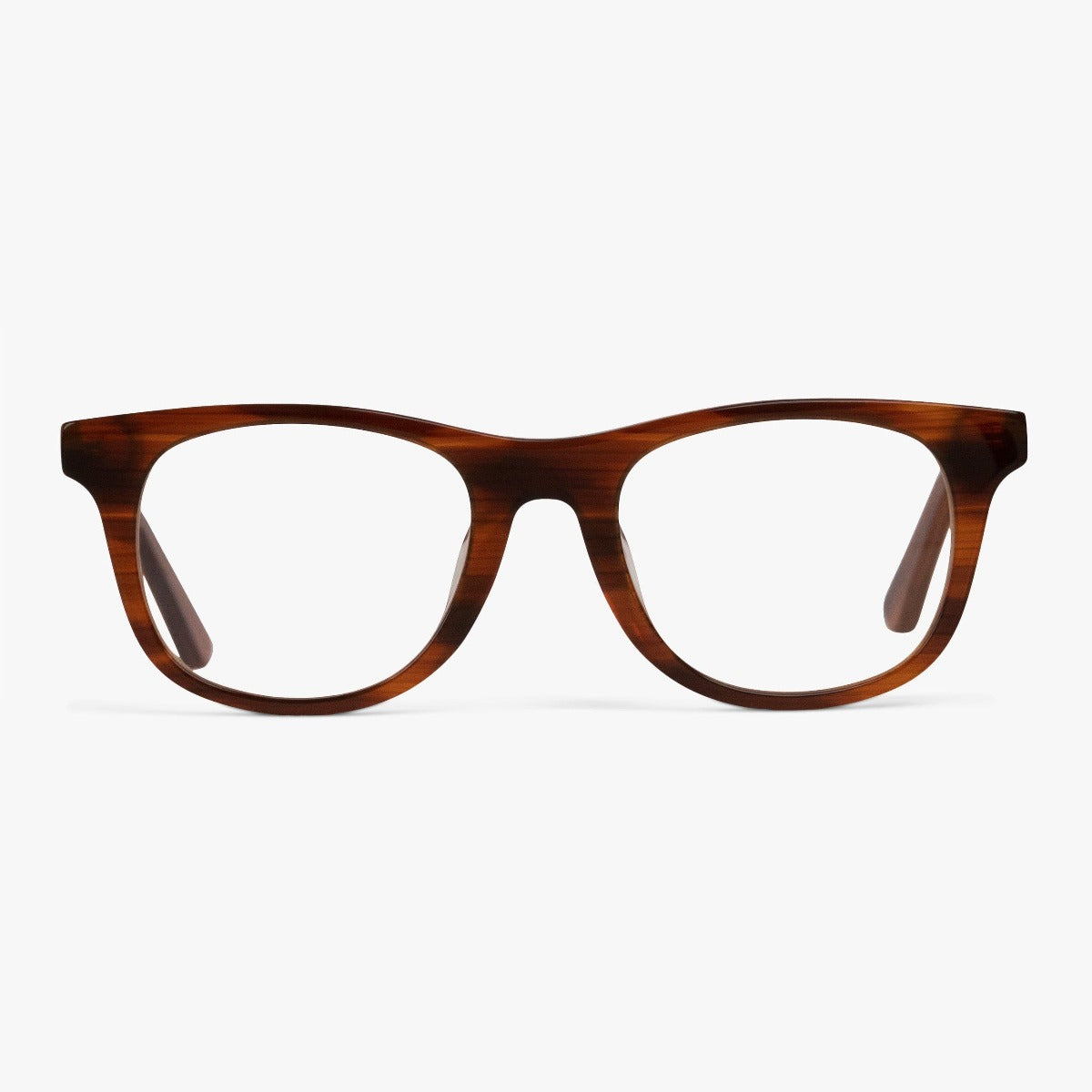 Luxreaders stylish Women's Malmö Shiny Walnut Blue light glasses. Made from Acetate in a Square shape.