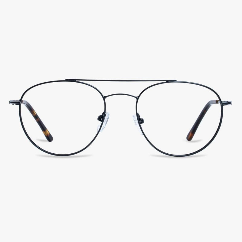 Göteborg Black aviator-style glasses with black metal frame