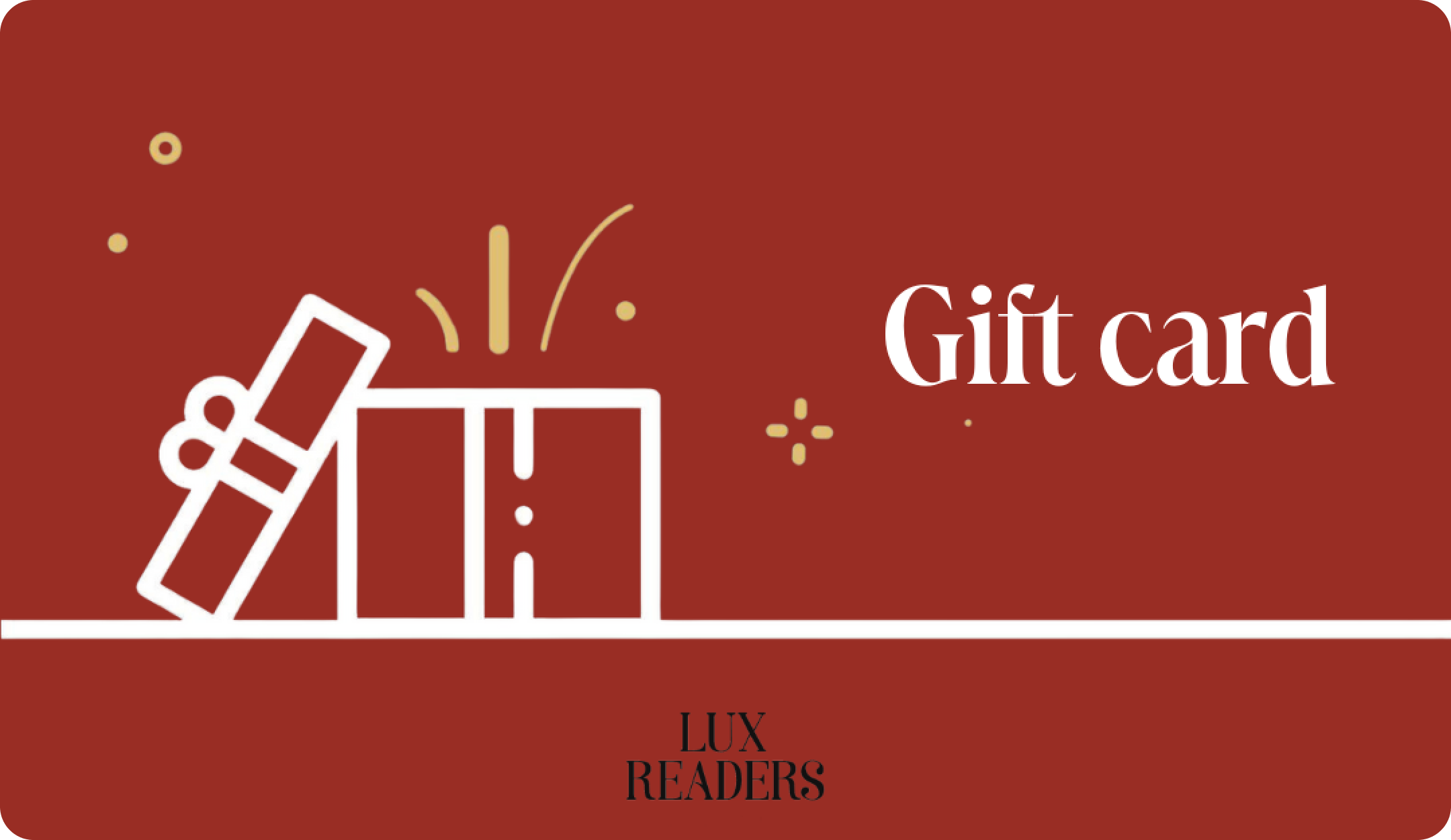 Luxreaders gift card with white gift box on red background