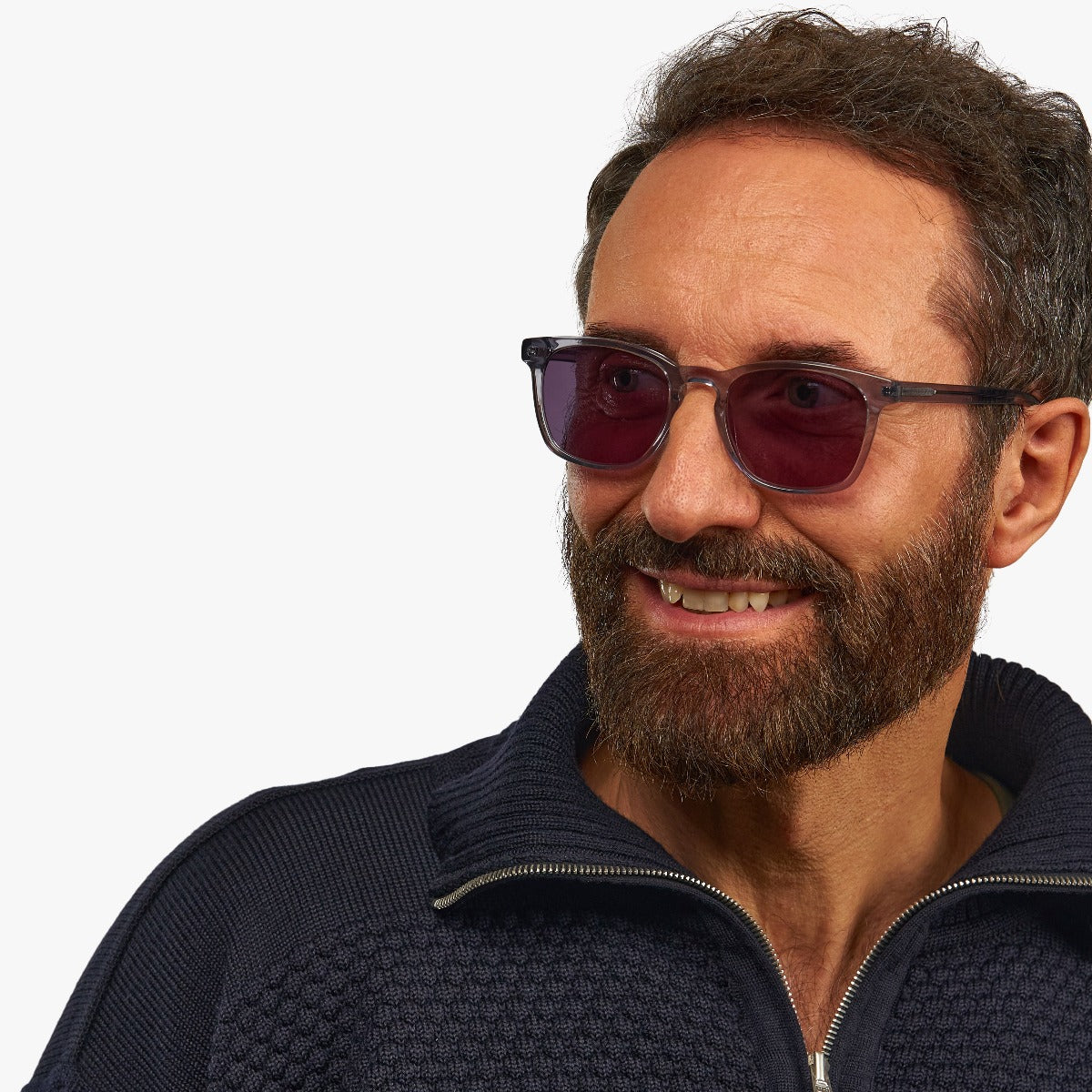 Person wearing Men's Bornholm Crystal Grey reading glasses