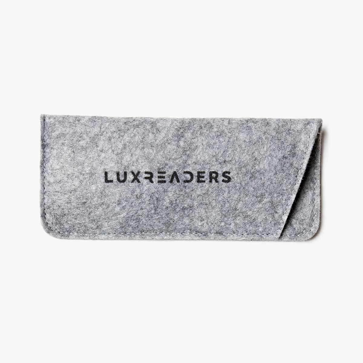 Luxreaders gray felt glasses case with slip closure