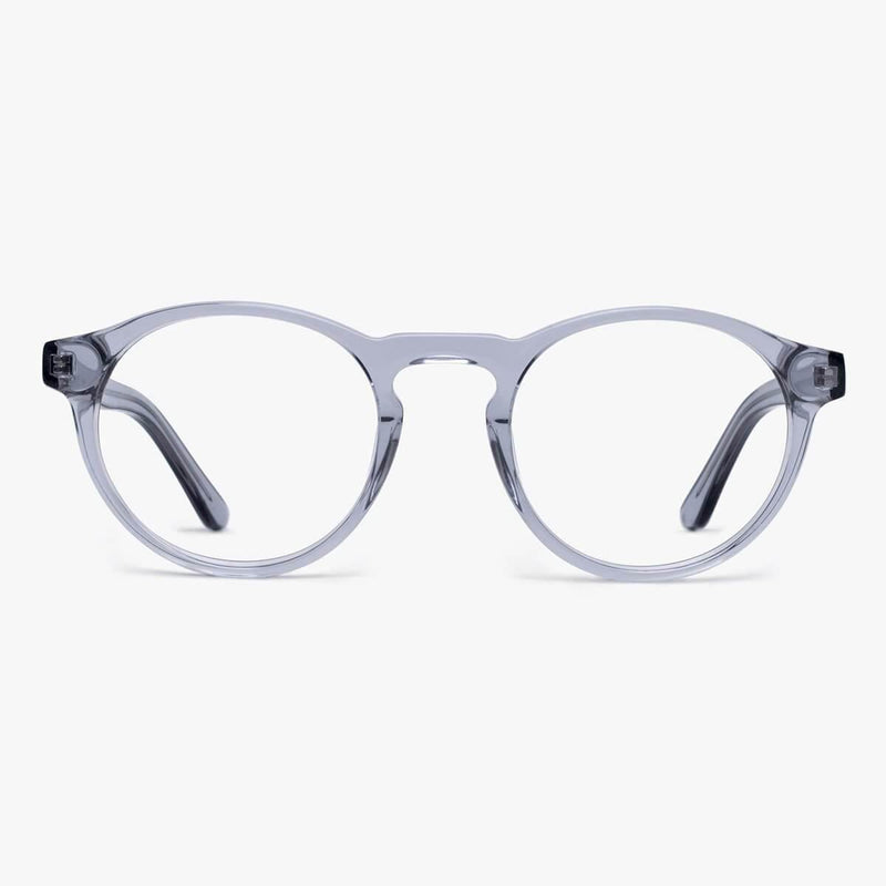 Round crystal grey reading glasses
