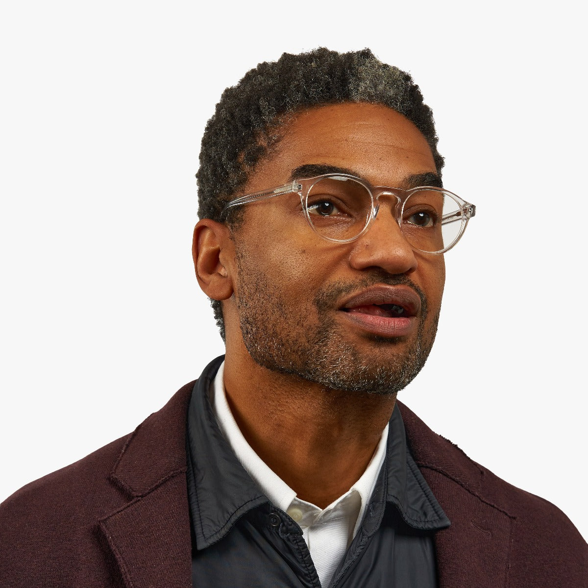 Person wearing Men's Trondheim Crystal White glasses