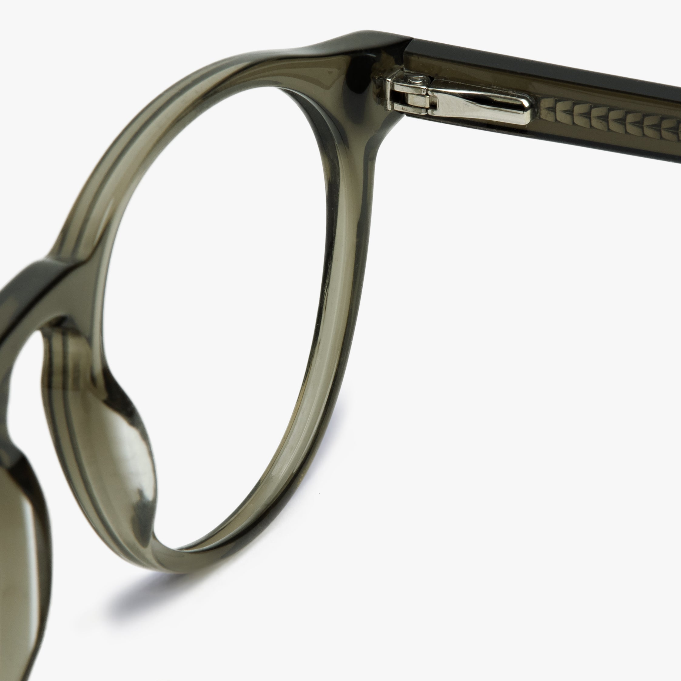 Close-up of Men's Trondheim Shiny Olive glasses in olive color