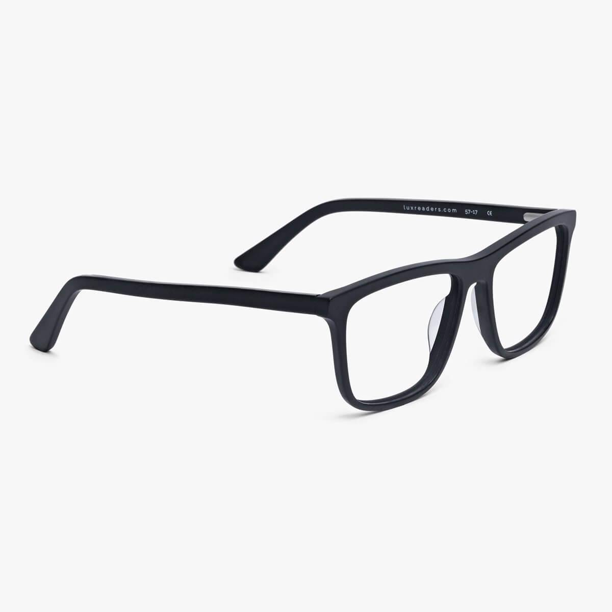 Oslo Black rectangular black reading glasses with Luxreaders logo