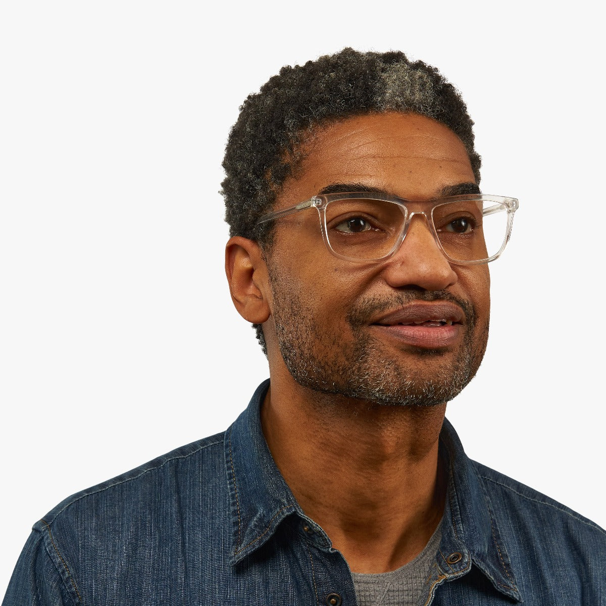 Person wearing Oslo Crystal White reading glasses