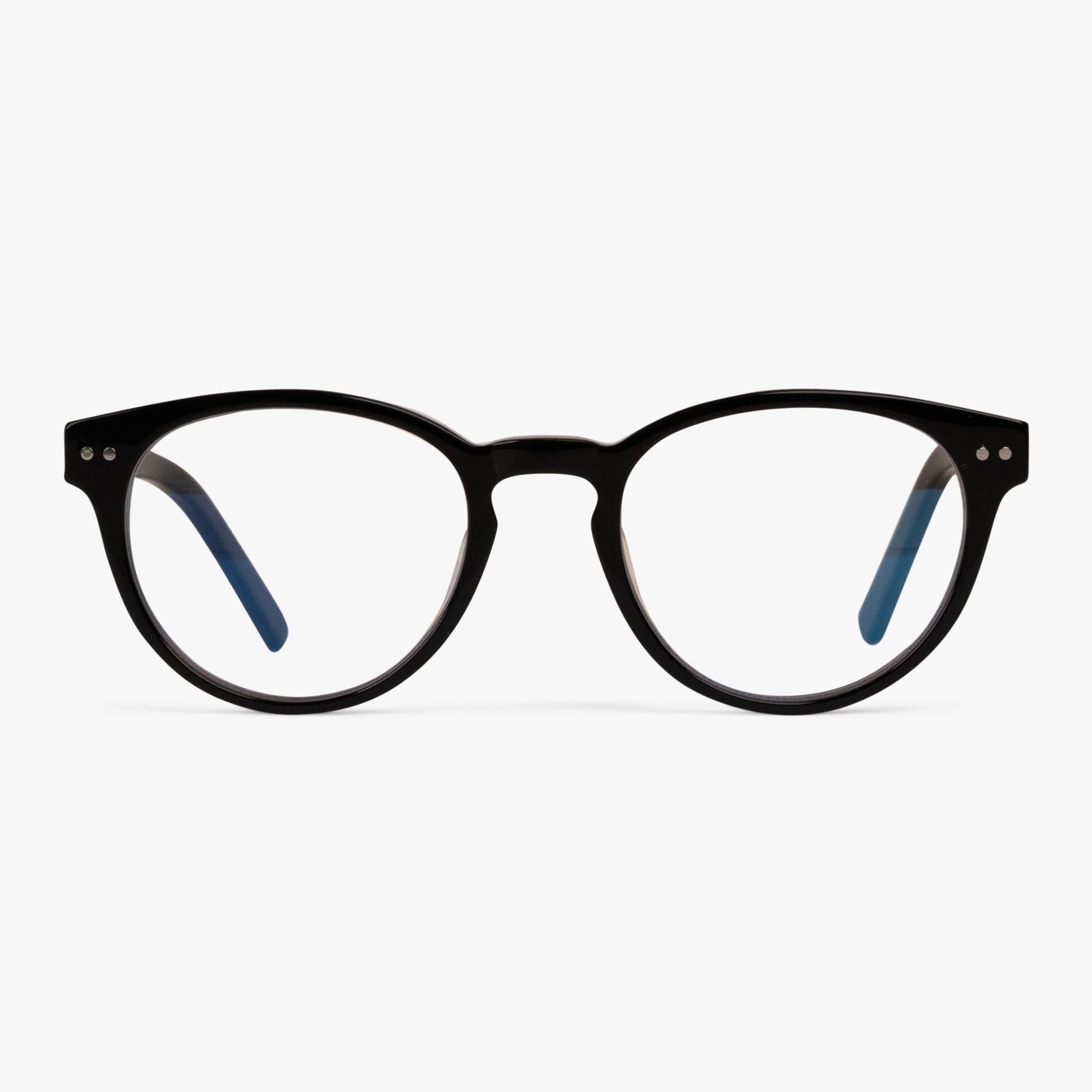Luxreaders stylish Fredrikstad Black Blue light glasses. Made from Acetate in a Round shape.
