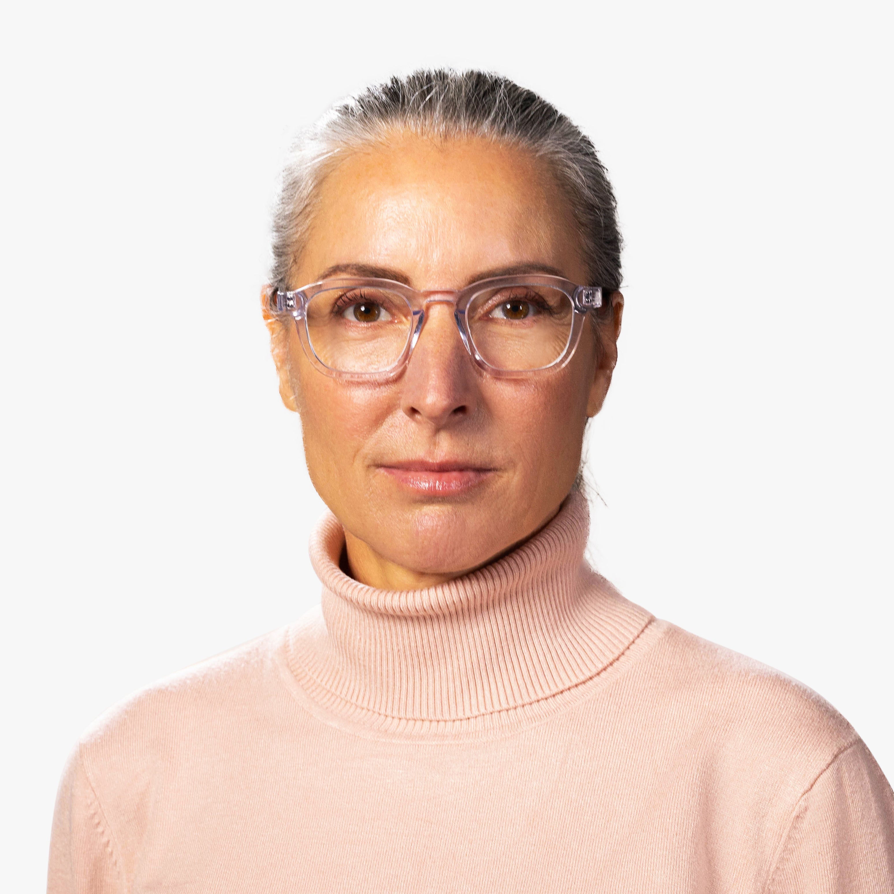 Person wearing Reykjavik Crystal White glasses
