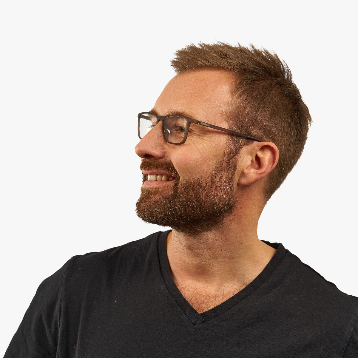 Person wearing Skagen Grey rectangular glasses