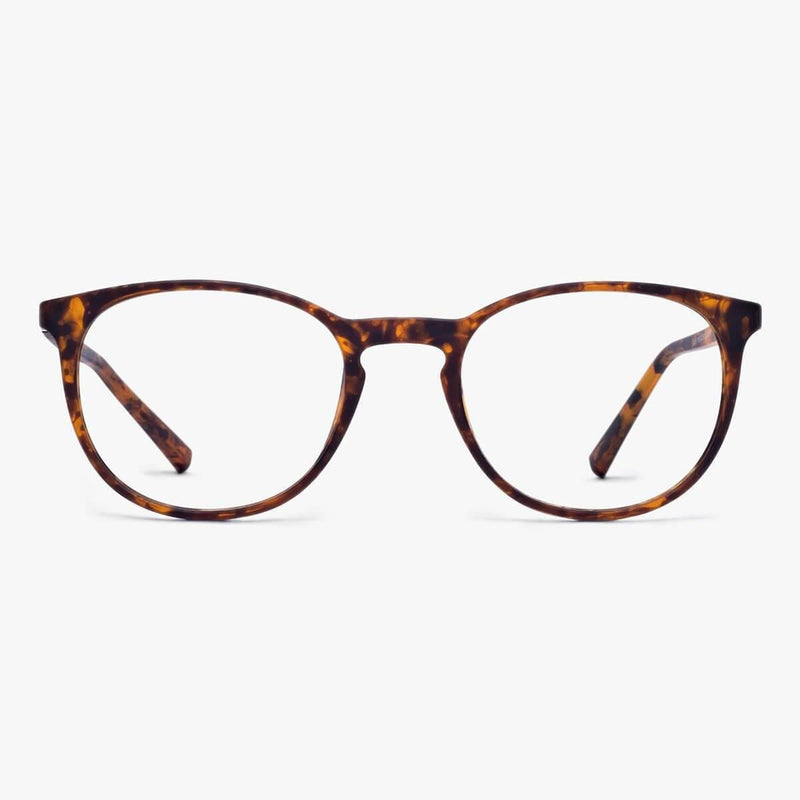 Tortoiseshell Stockholm Turtle reading glasses on white background