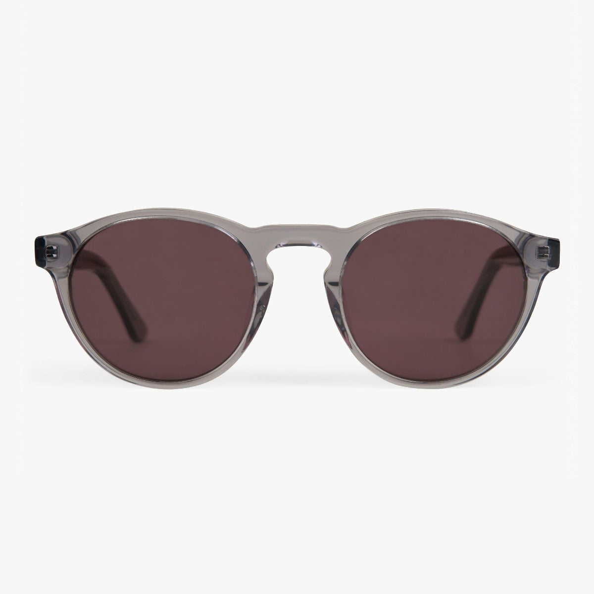 Round crystal grey sunglasses with dark lenses