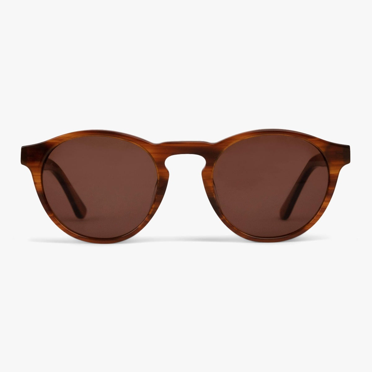 Trondheim Shiny Walnut brown round sunglasses with tinted lenses