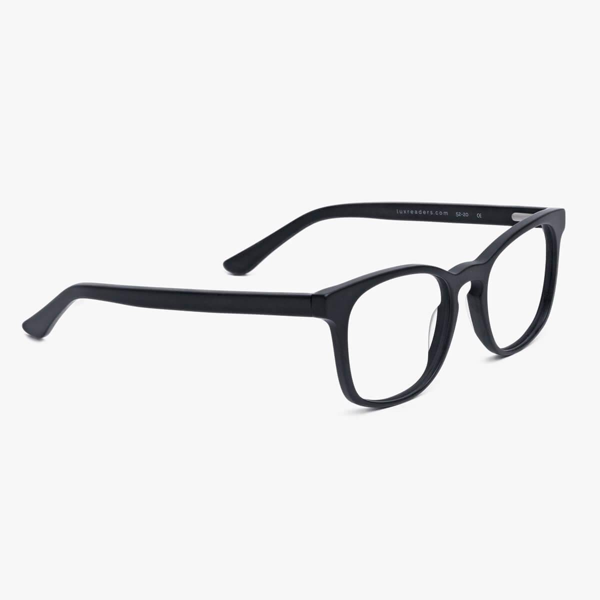 Women's Bornholm Black glasses with black frames and Luxreaders branding