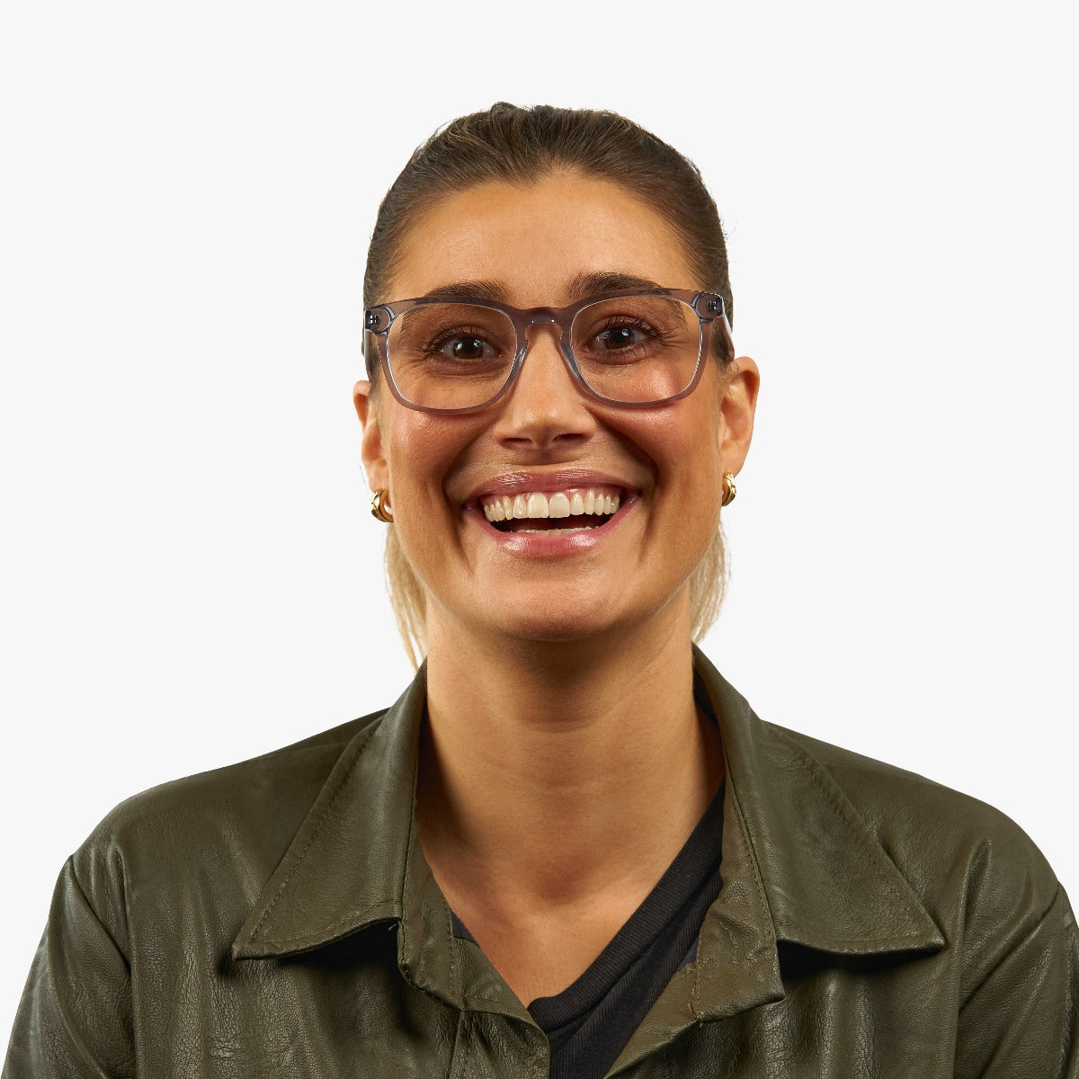 Person wearing Women's Bornholm Crystal Grey glasses