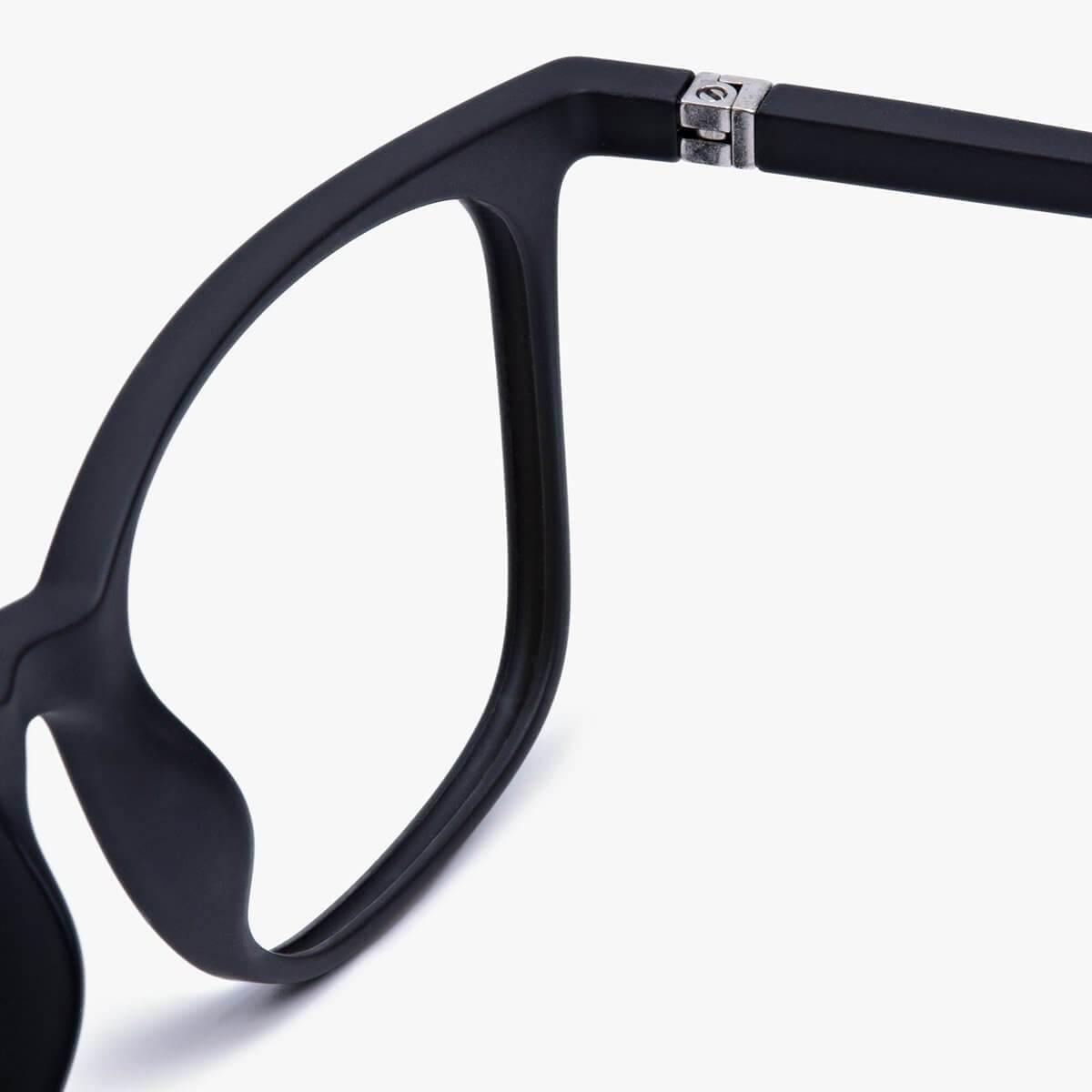 Close-up of Women's Fyn Black glasses with sleek black frame