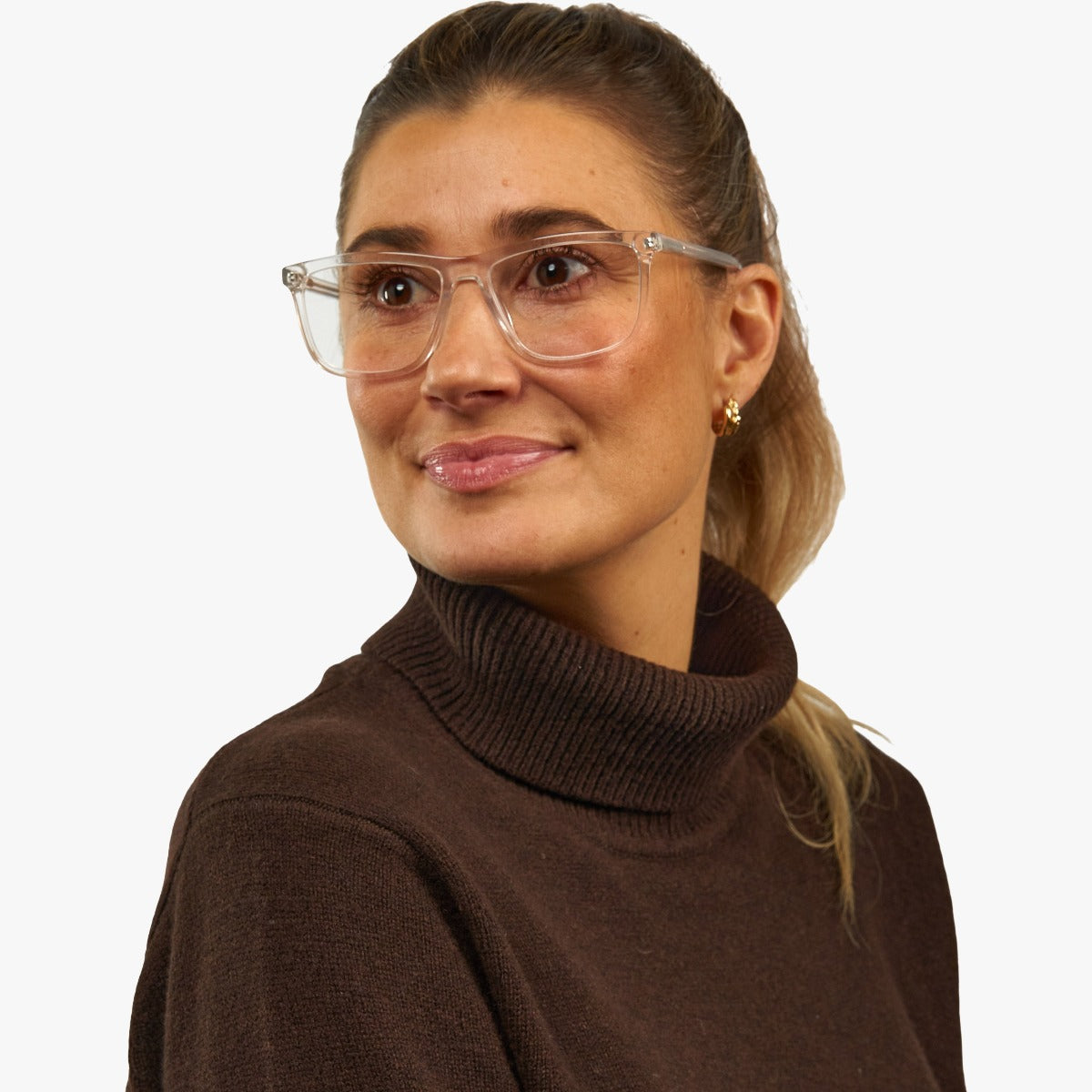 Person wearing Women's Oslo Crystal White glasses